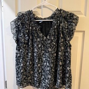 Old Navy Black and White Floral Blouse